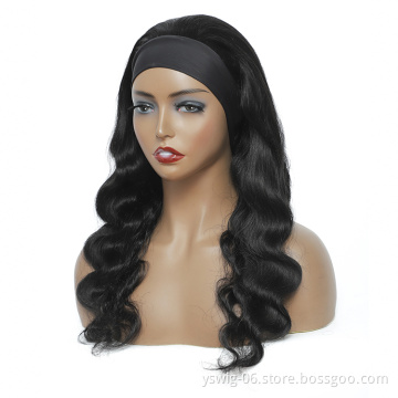 Factory Price 10a Grade Natural Color Body Wave Raw Virgin Brazilian Hair Headband Wigs Human Hair Wig for Black Woman